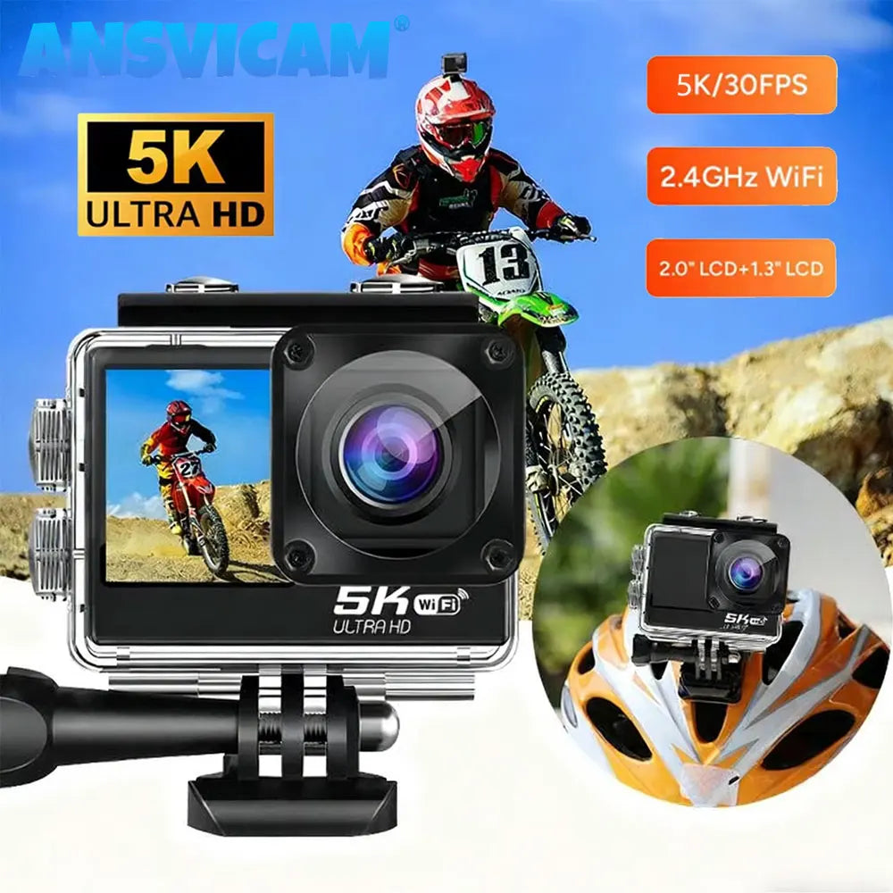 ANSVICAM 5K Action Camera - 4K60 with EIS & Waterproof Case