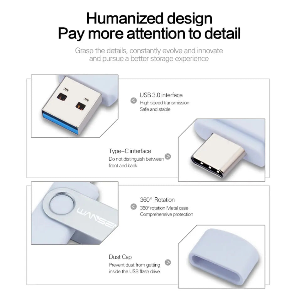 WANSENDA USB 3.0 Type-C OTG Drive - 16GB to 512GB