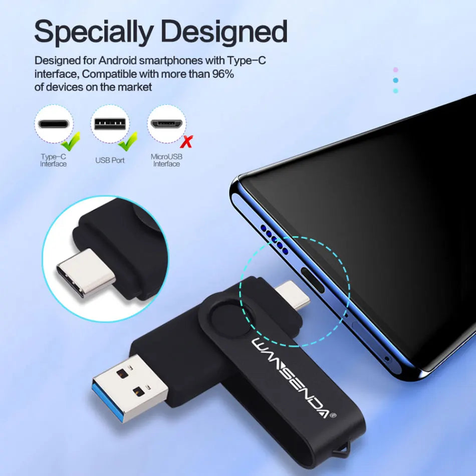 WANSENDA USB 3.0 Type-C OTG Drive - 16GB to 512GB