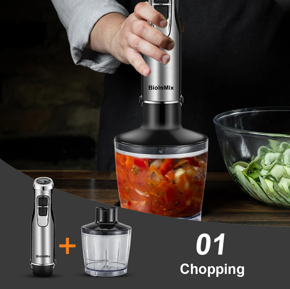 BioloMix 4-in-1 Immersion Blender - 1200W Stick, Chopper & Whisk