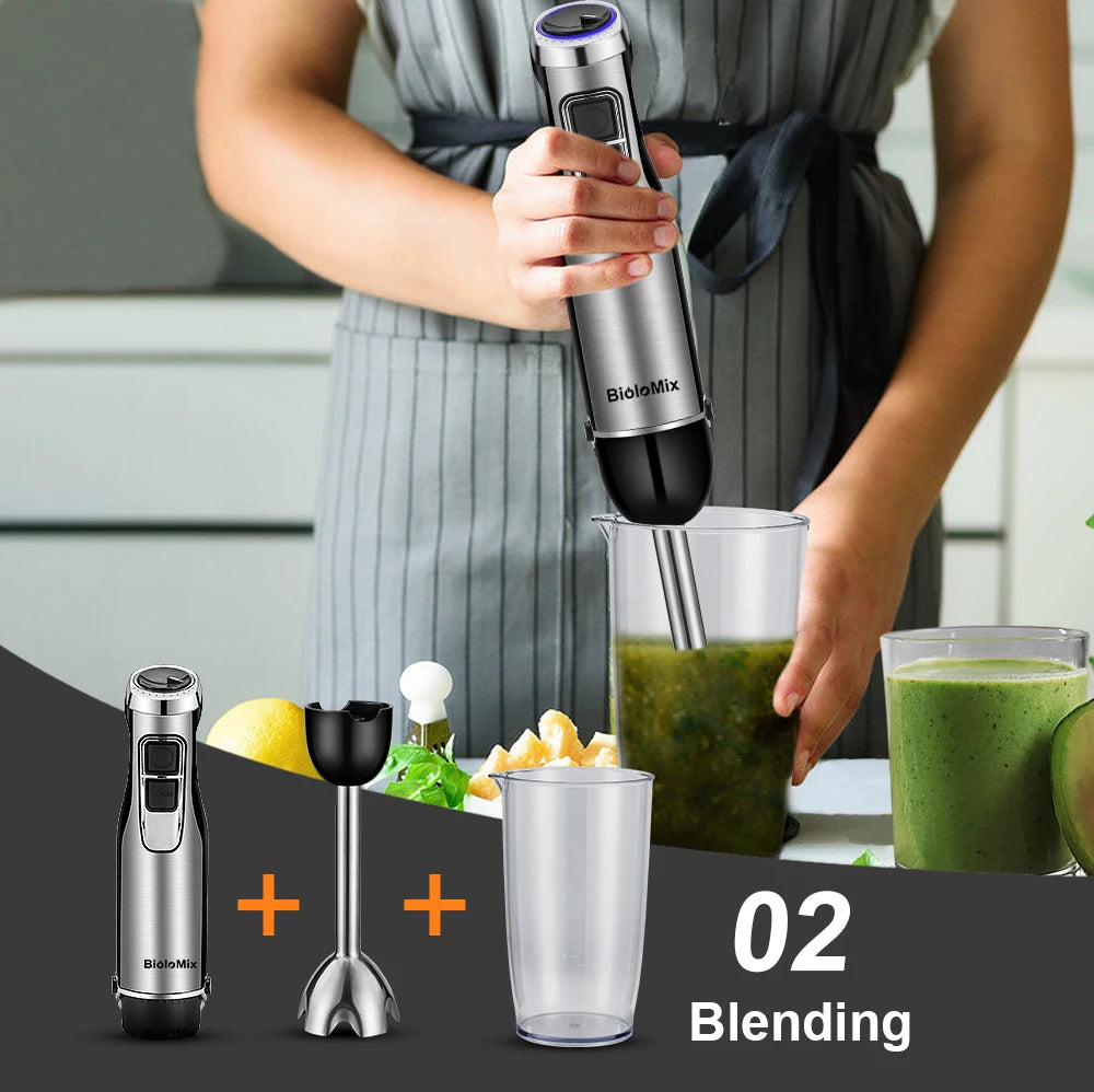 BioloMix 4-in-1 Immersion Blender - 1200W Stick, Chopper & Whisk
