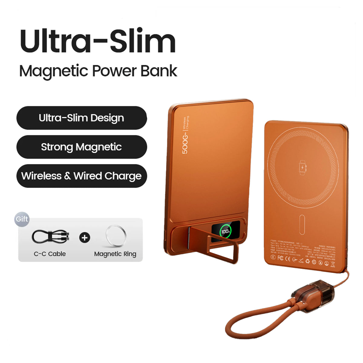 Magnetic Wireless Power Bank 10000mAh - Slim Fast-Charging Battery Pack
