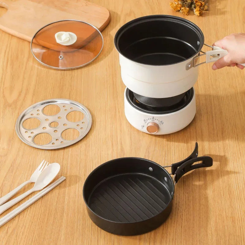 Foldable Electric Cooking Pot - 1.6L Dual-Voltage Travel Cooker