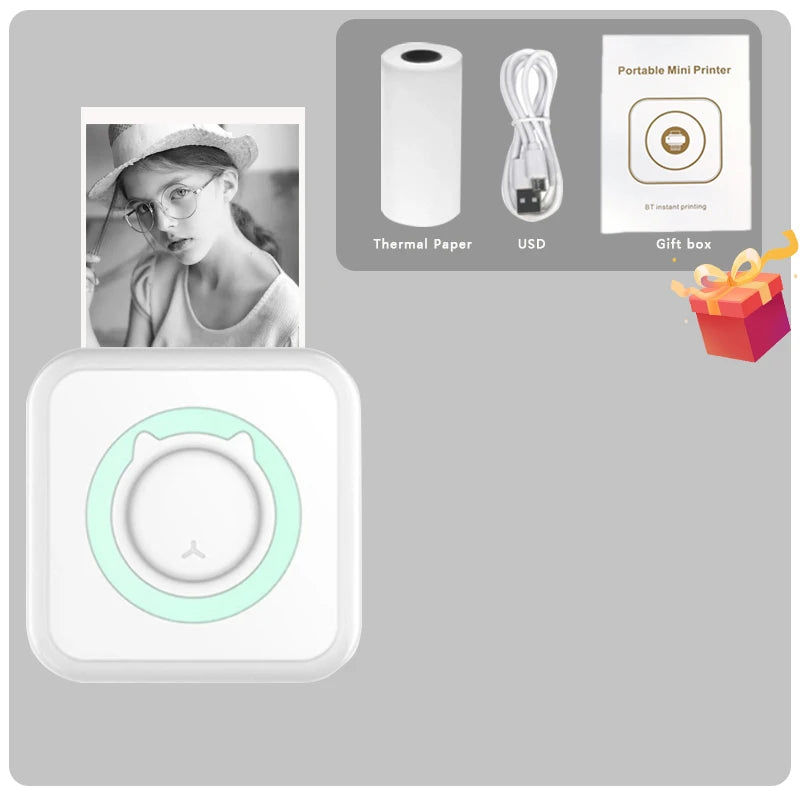 Pocket Thermal Photo Printer - 203dpi Bluetooth Label & Memo