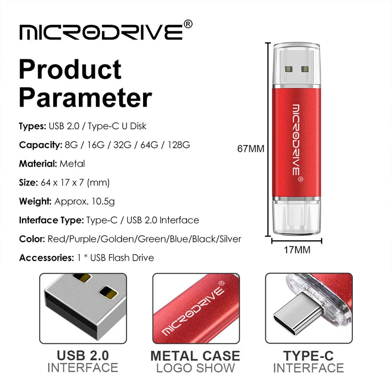 Type-C OTG Flash Drive - Dual Connector, 4GB to 128GB