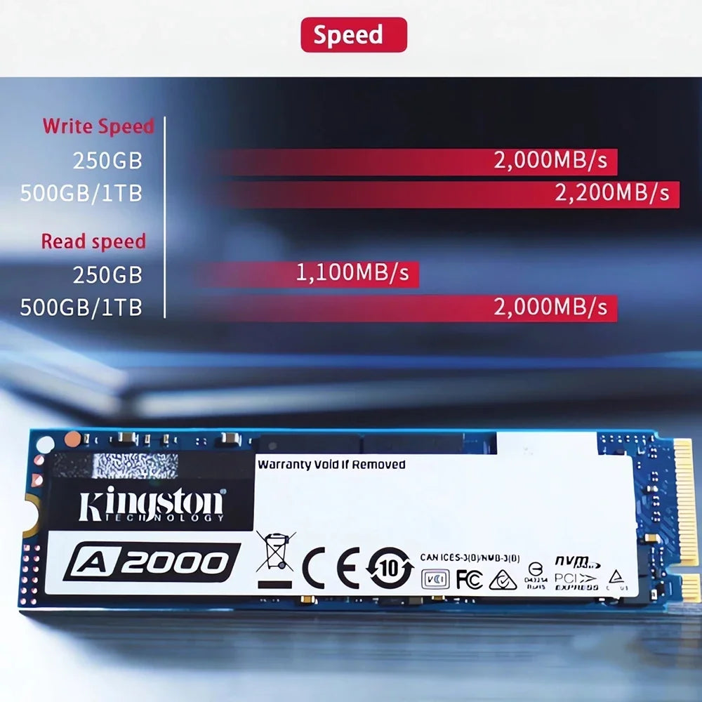 Kingston A2000 NVMe SSD - 250GB to 1TB M.2 2280