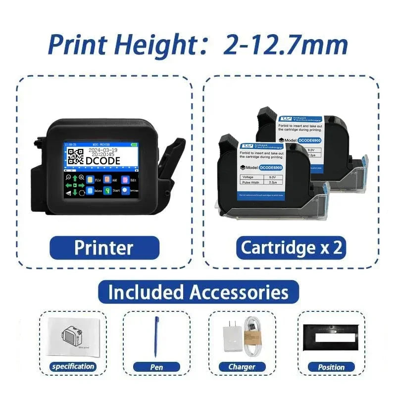 DCODE XMINI Handheld Inkjet Printer - 12.7mm Portable Coder