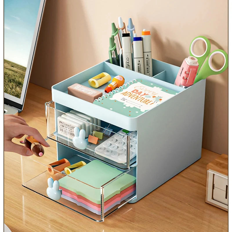 Desk Organizer with Drawer - Desktop Storage Box for Pens, Makeup & Stationery