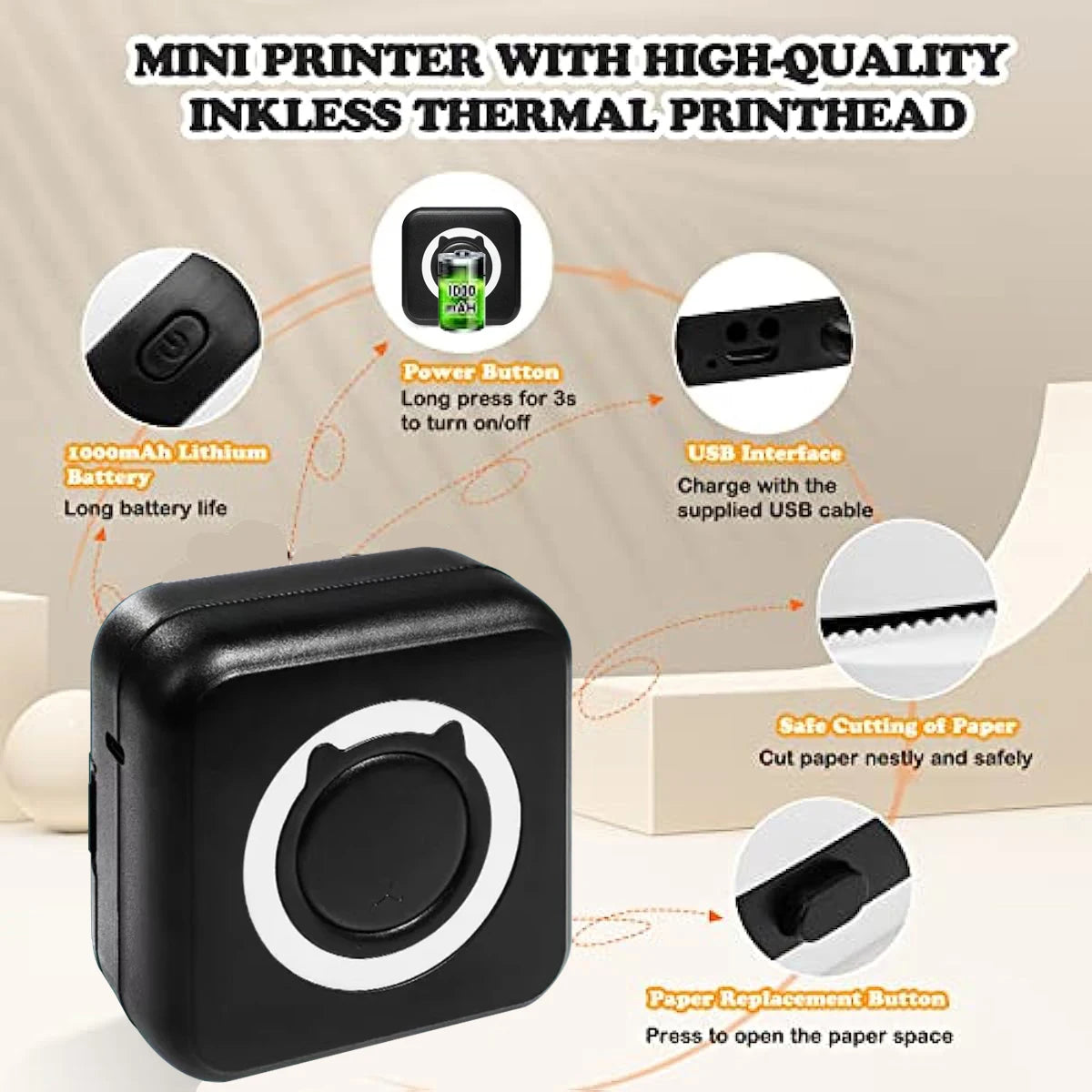 Mini Portable Photo Printer - Wireless Pocket Thermal Printer