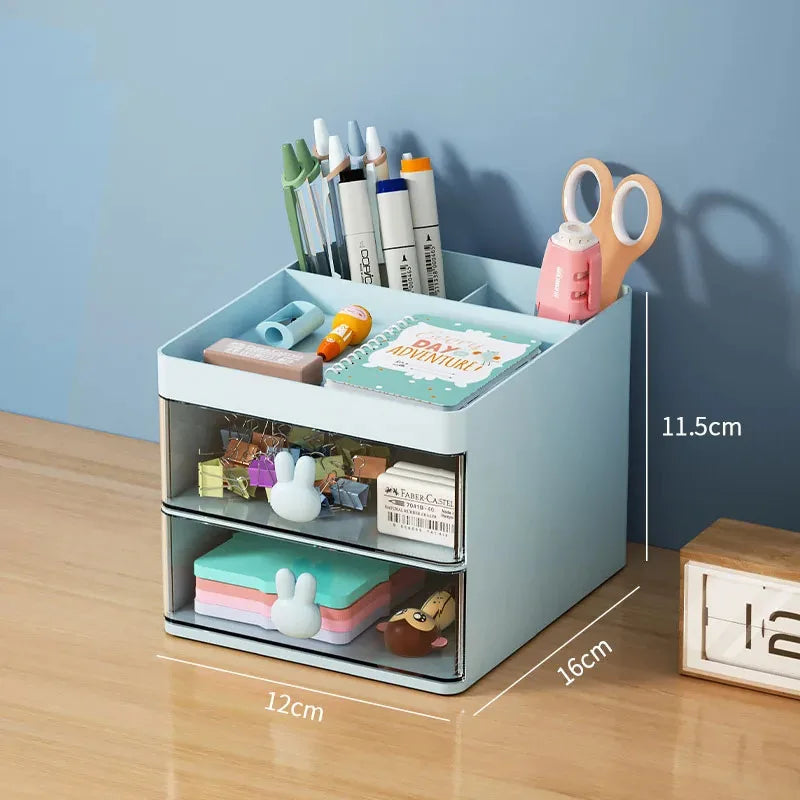 Desk Organizer with Drawer - Desktop Storage Box for Pens, Makeup & Stationery