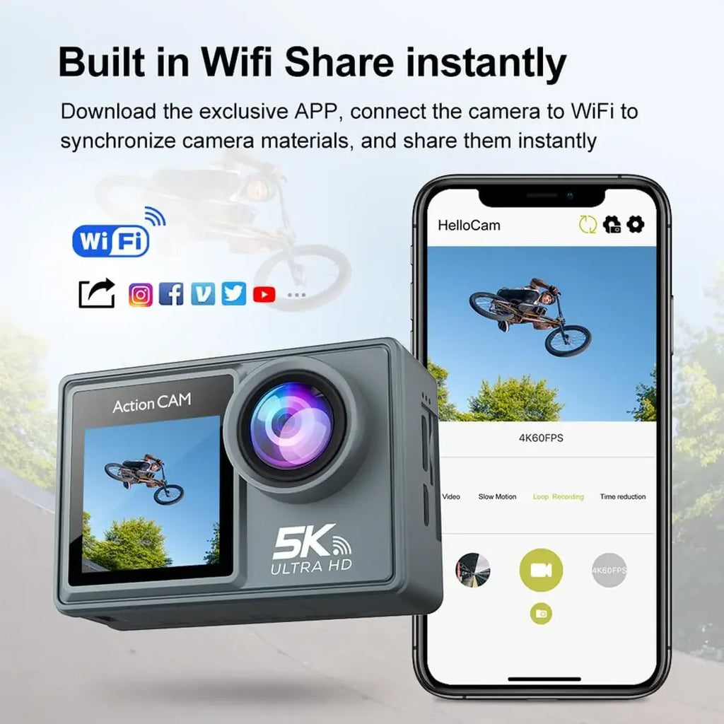 ANSVICAM 5K Action Camera - 4K60 with EIS & Waterproof Case