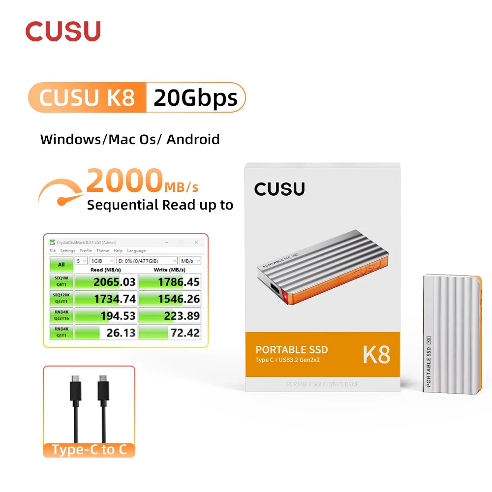 CUSU Portable External SSD - 256GB to 2TB Type-C