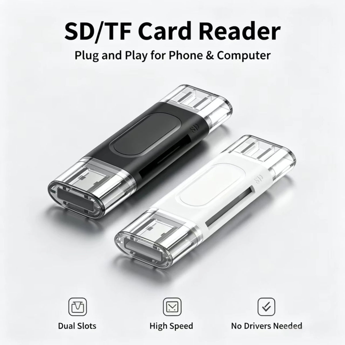 Dual-Port SD & TF Card Reader - USB-A and USB-C