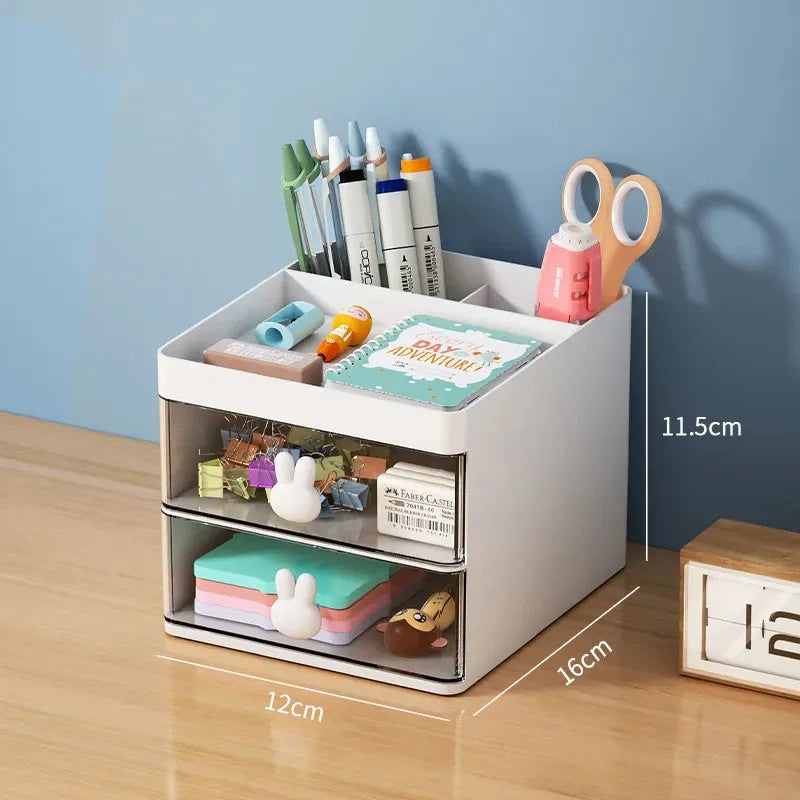 Desk Organizer with Drawer - Desktop Storage Box for Pens, Makeup & Stationery
