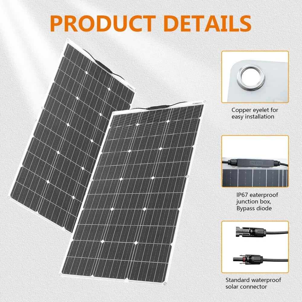 Flexible Solar Panel 100W & 200W - 12V Camper & Shed Charging