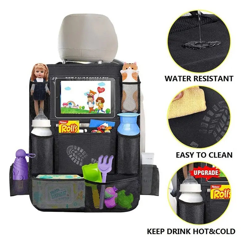 Car Backseat Organizer with Tablet Holder - Kick Mat & Storage Pockets