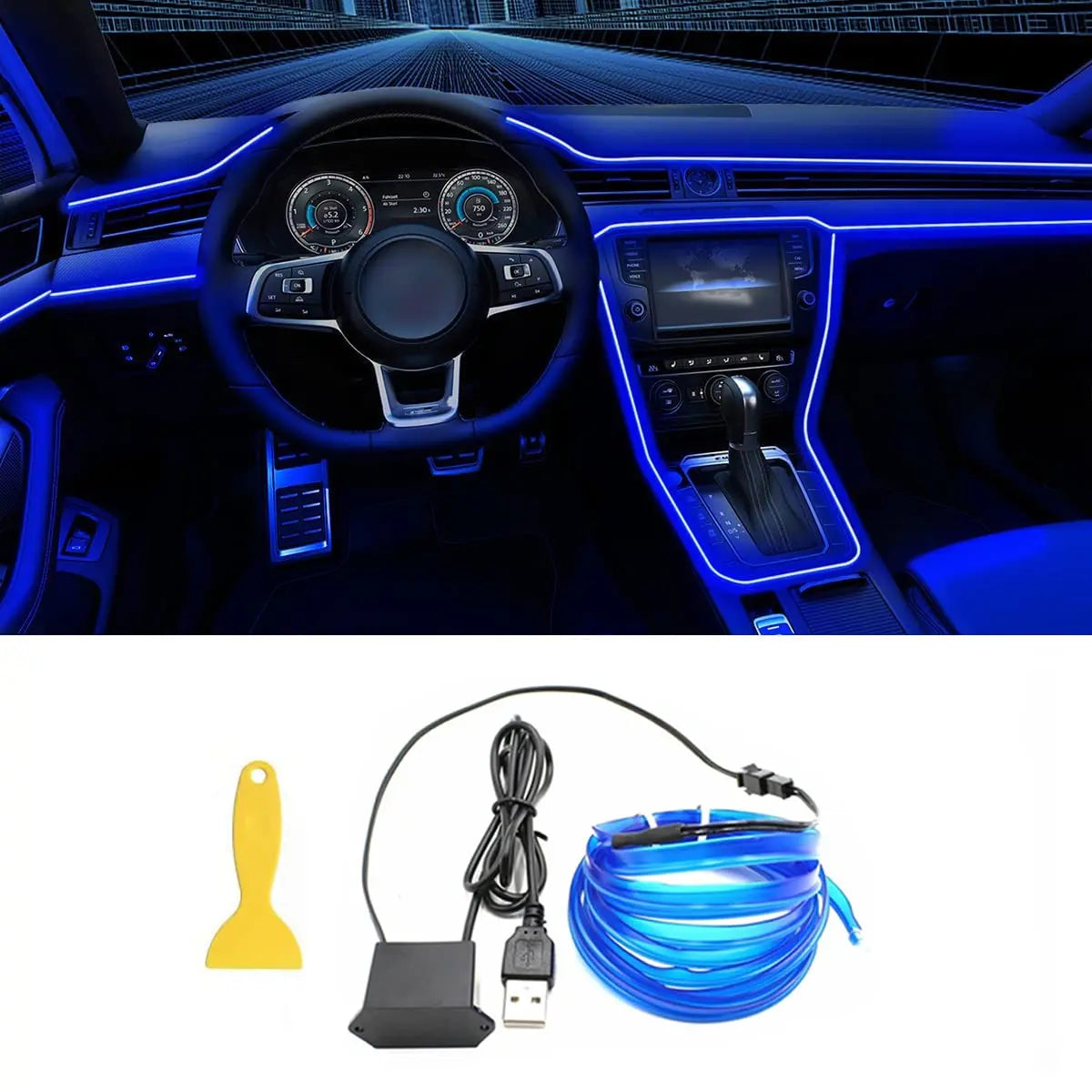 Car Interior LED Strip - 5M Neon Ambient Light, USB or 12V