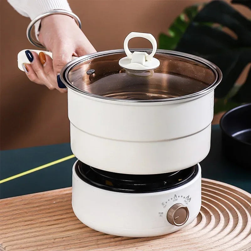 Foldable Electric Cooking Pot - 1.6L Dual-Voltage Travel Cooker