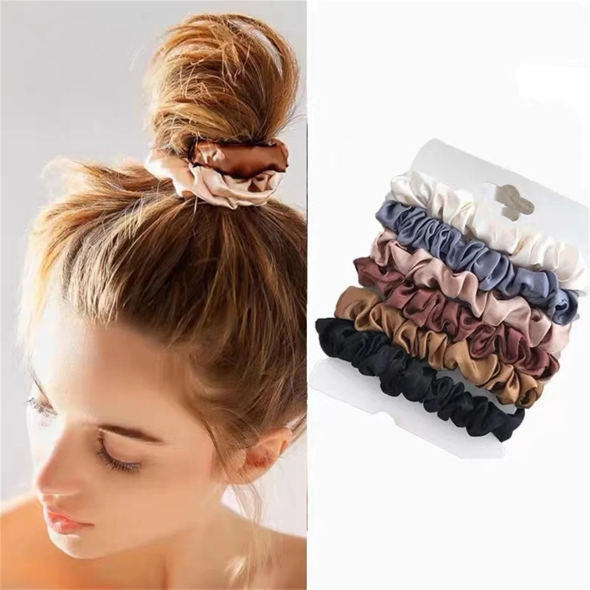 Satin Scrunchies (6 Pack) - Silky No-Crease Hair Ties