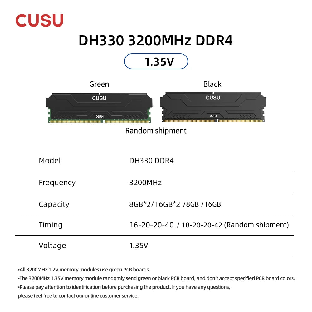 CUSU DDR4 Desktop RAM - 8GB & 16GB, 3200 / 3600MHz with Heatsink
