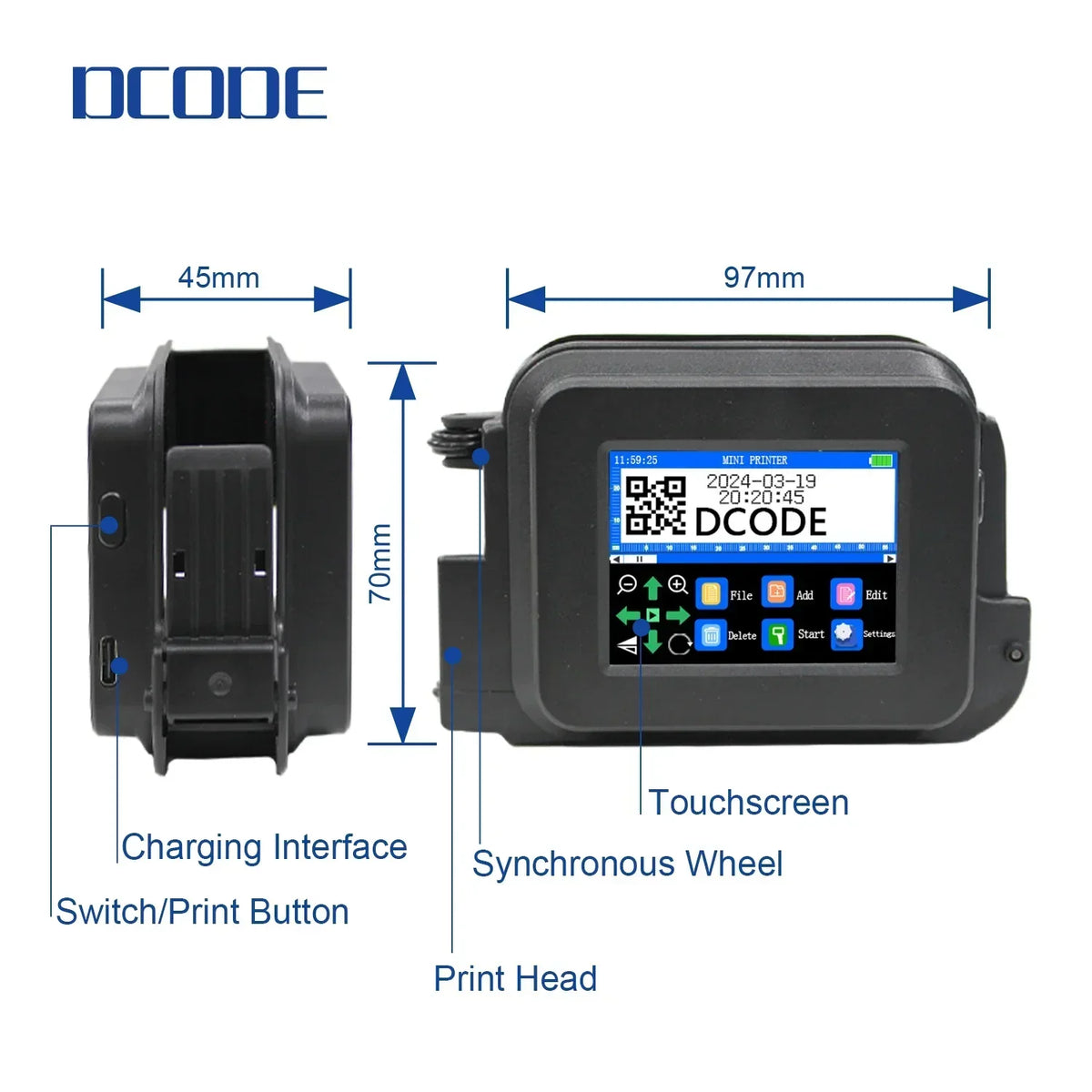 DCODE XMINI Handheld Inkjet Printer - 12.7mm Portable Coder