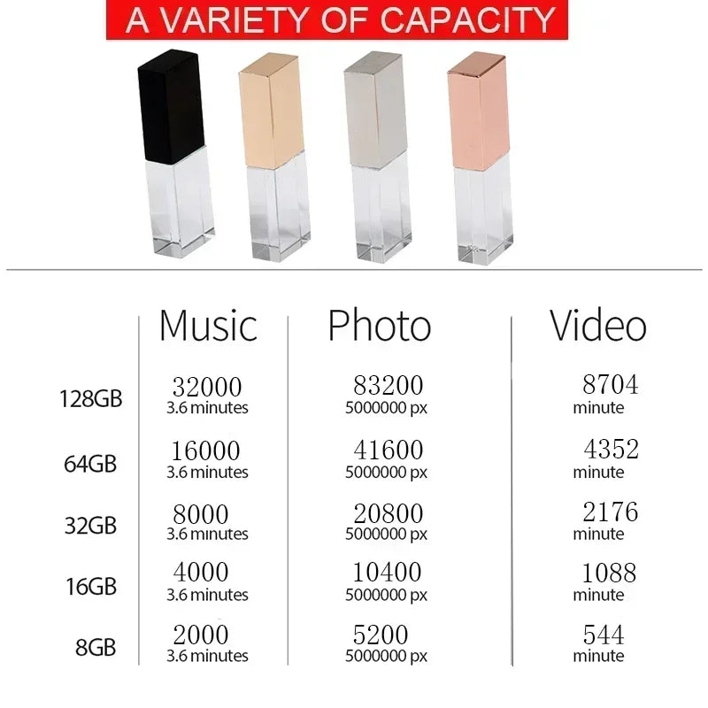 Crystal USB Flash Drive - 8GB to 128GB Gift Pen Drive