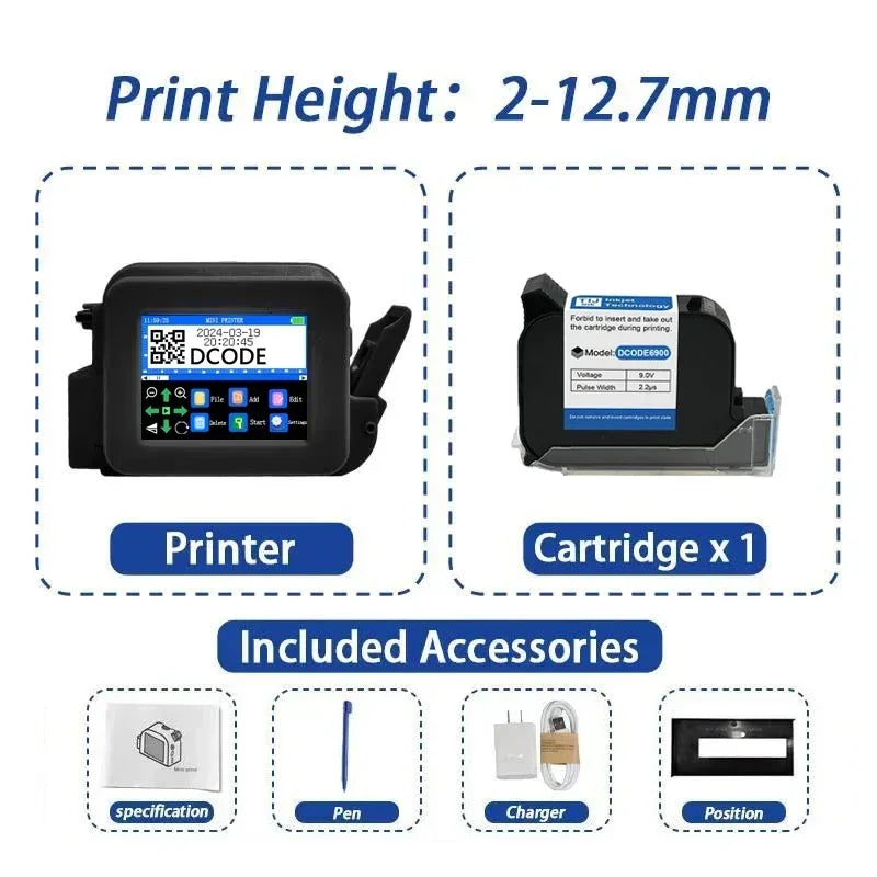 DCODE XMINI Handheld Inkjet Printer - 12.7mm Portable Coder