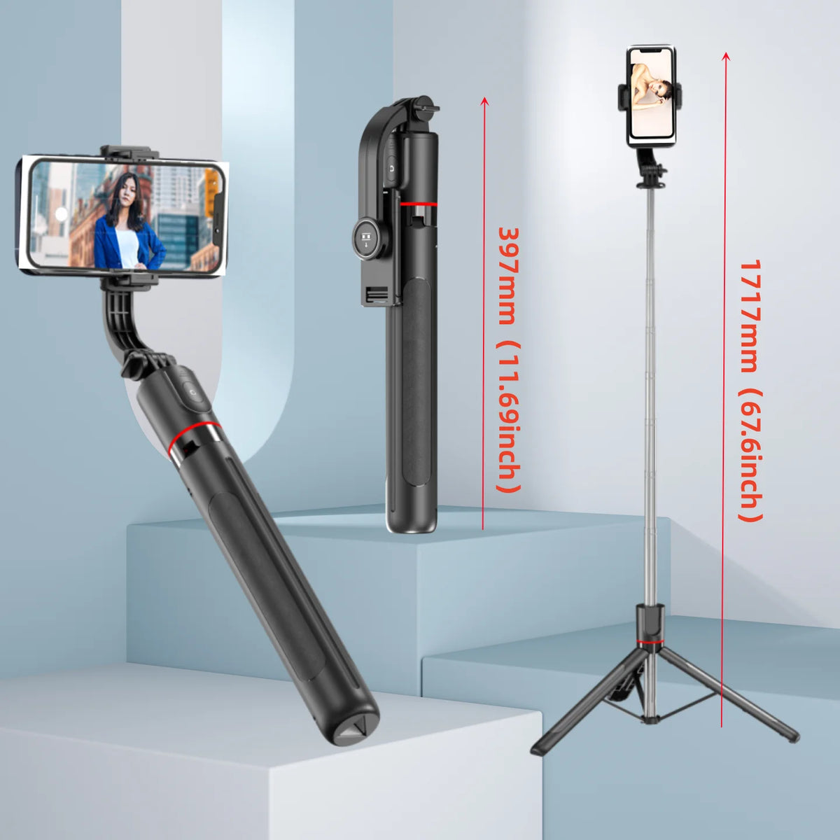 Phone Gimbal Stabilizer - 360 Auto Face-Tracking Selfie Stick Tripod with Fill Light
