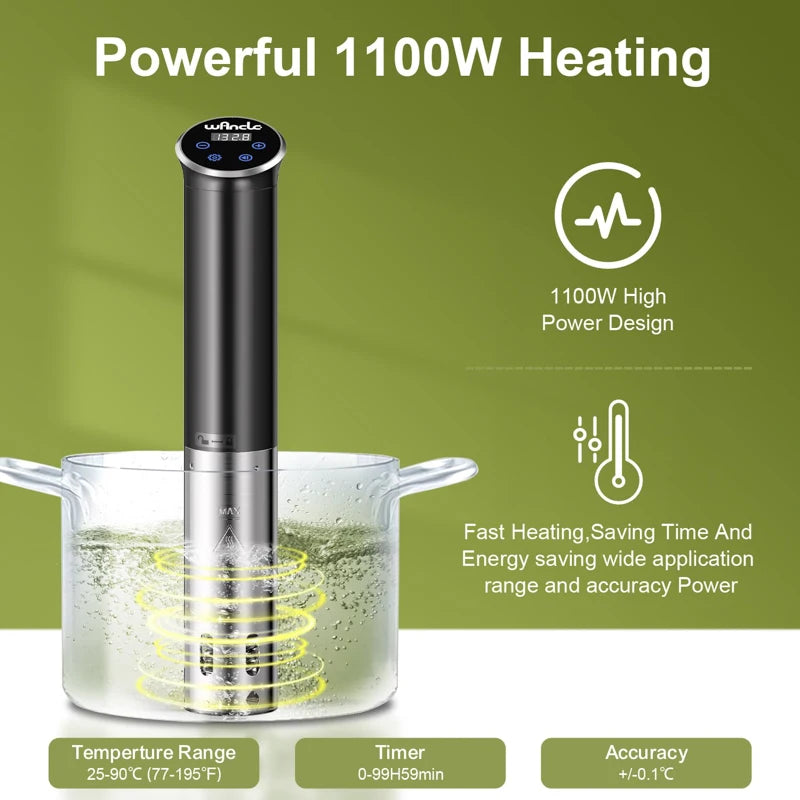 Sous Vide Precision Cooker - 1100W IPX7 with LCD Touch Display