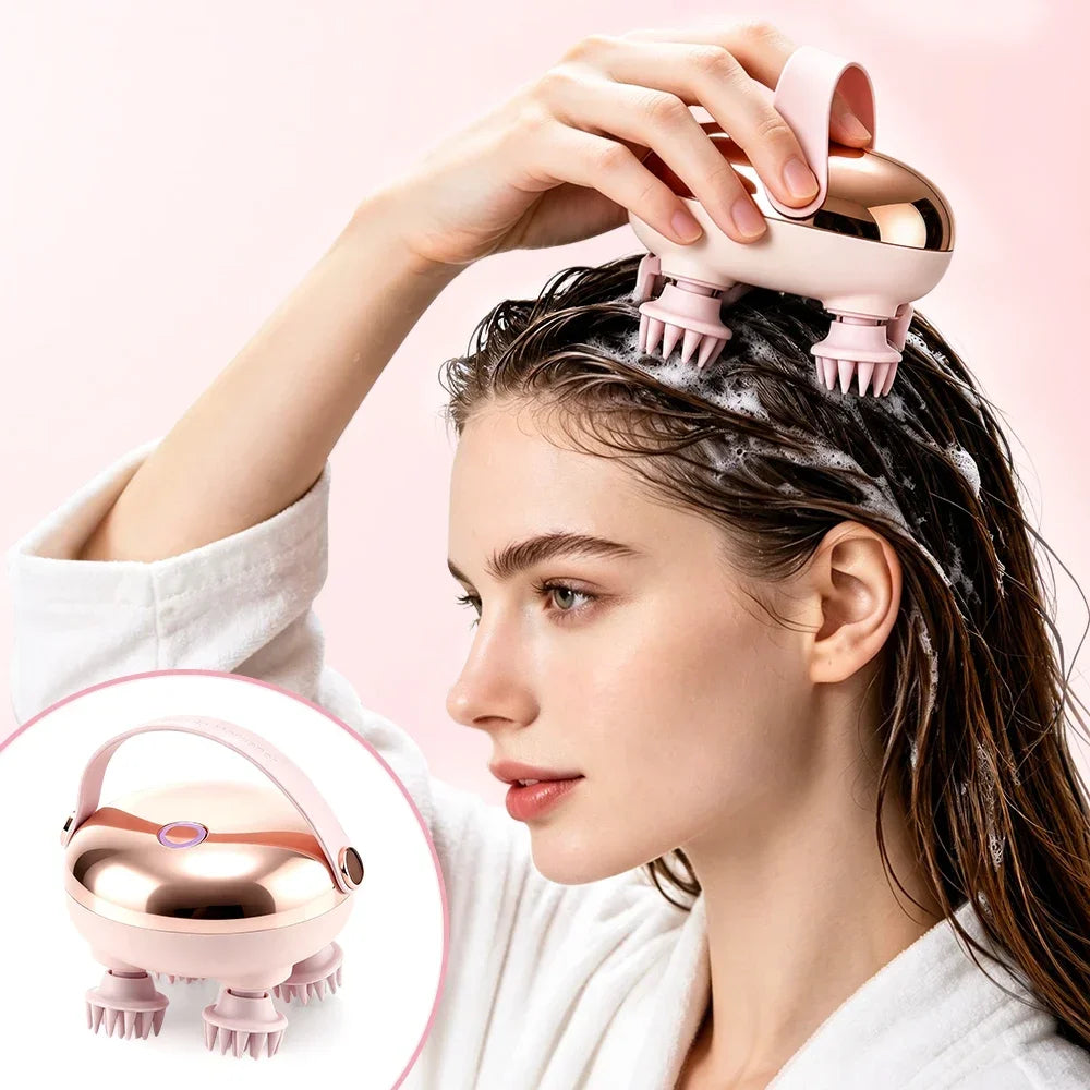 Electric Scalp Massager - Waterproof Kneading Head Massager with Red LED