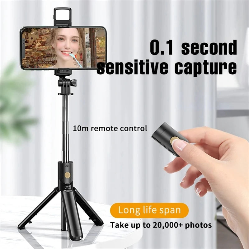 Selfie Stick Tripod with Bluetooth Remote & Fill Light - detail view