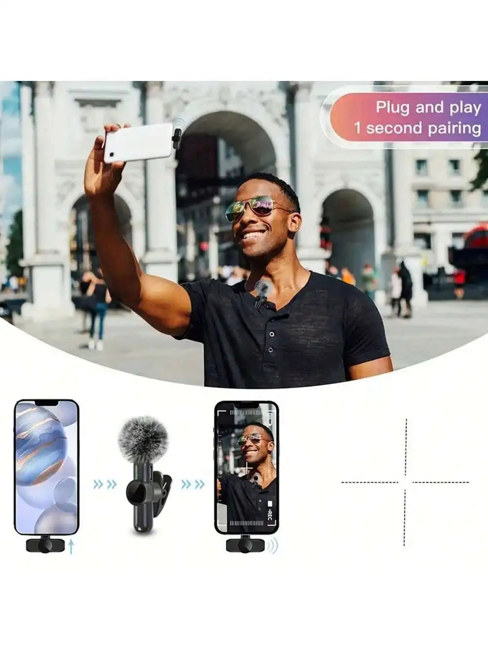 Wireless Lavalier Microphone - Clip-On Mic for Phone (USB-C & iPhone)