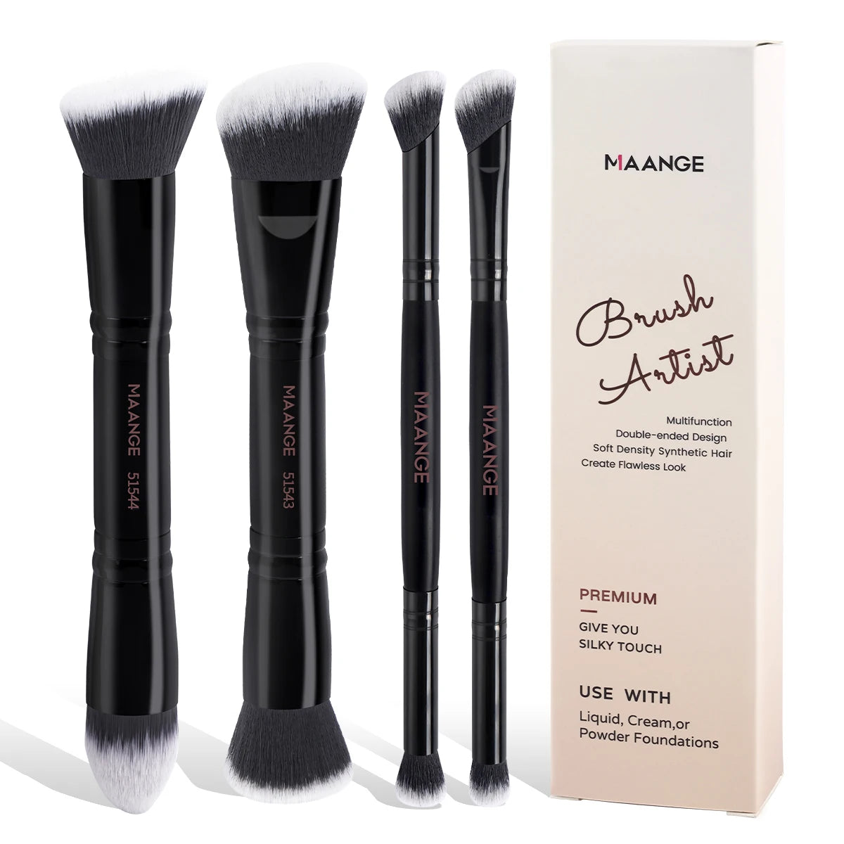 4-Piece Makeup Brush Set - Dual-Ended Brushes with Travel Case
