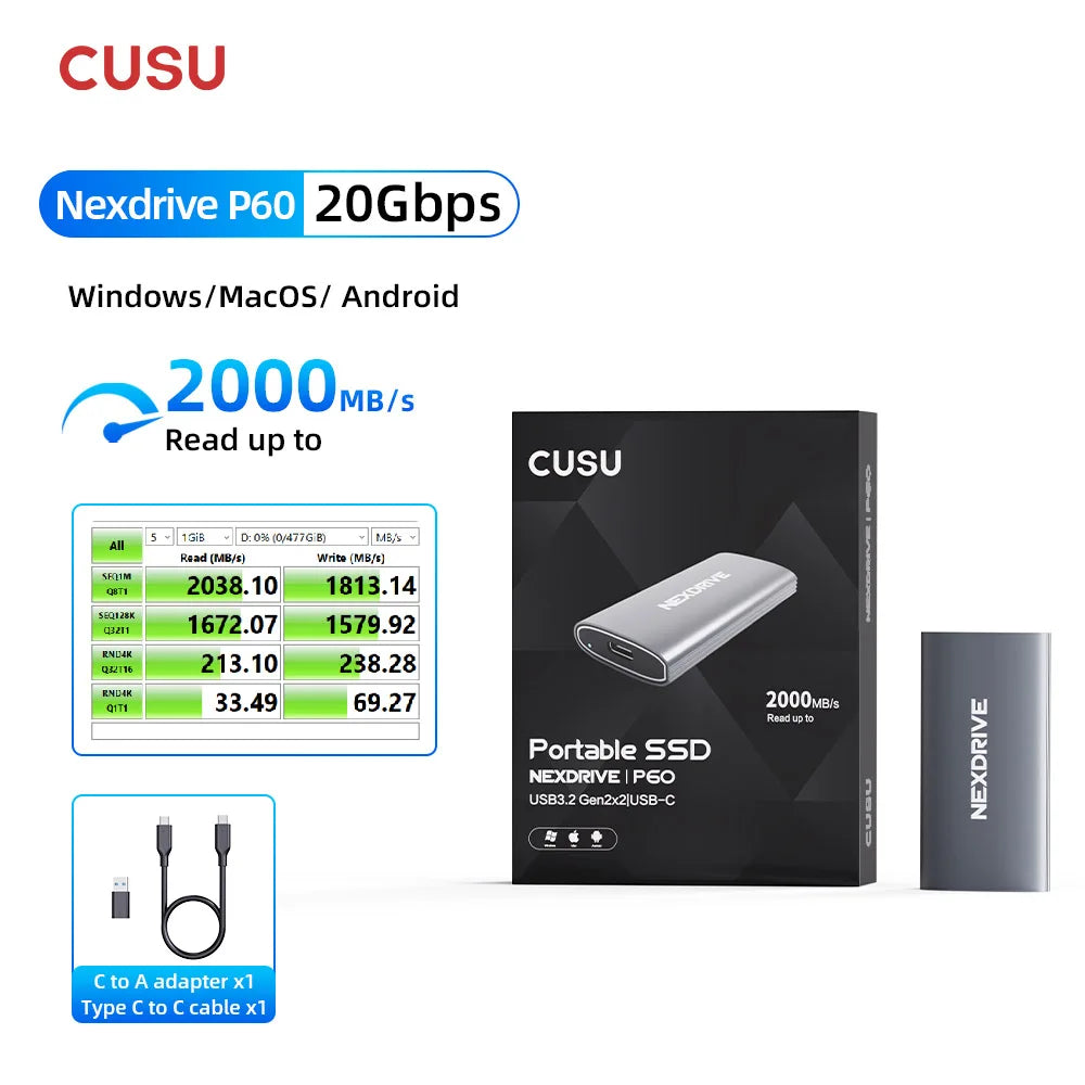 CUSU Portable External SSD - 256GB to 2TB Type-C