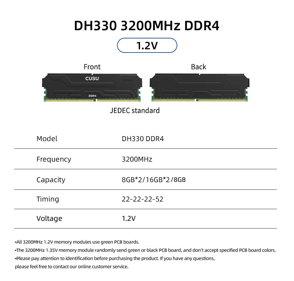 CUSU DDR4 Desktop RAM - 8GB & 16GB, 3200 / 3600MHz with Heatsink