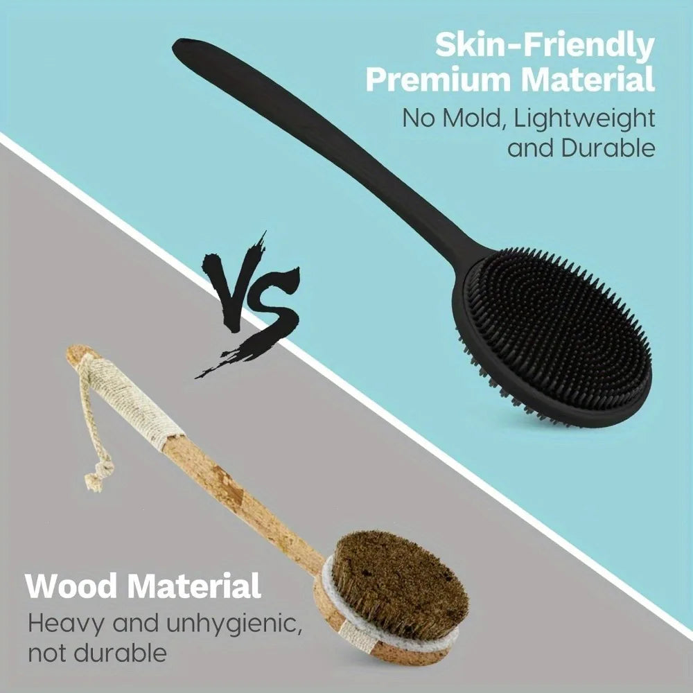 Silicone Back Scrubber - Long-Handle Double-Sided Shower Brush