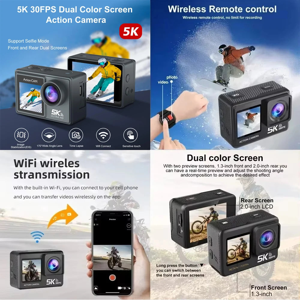 ANSVICAM 5K Action Camera - 4K60 with EIS & Waterproof Case
