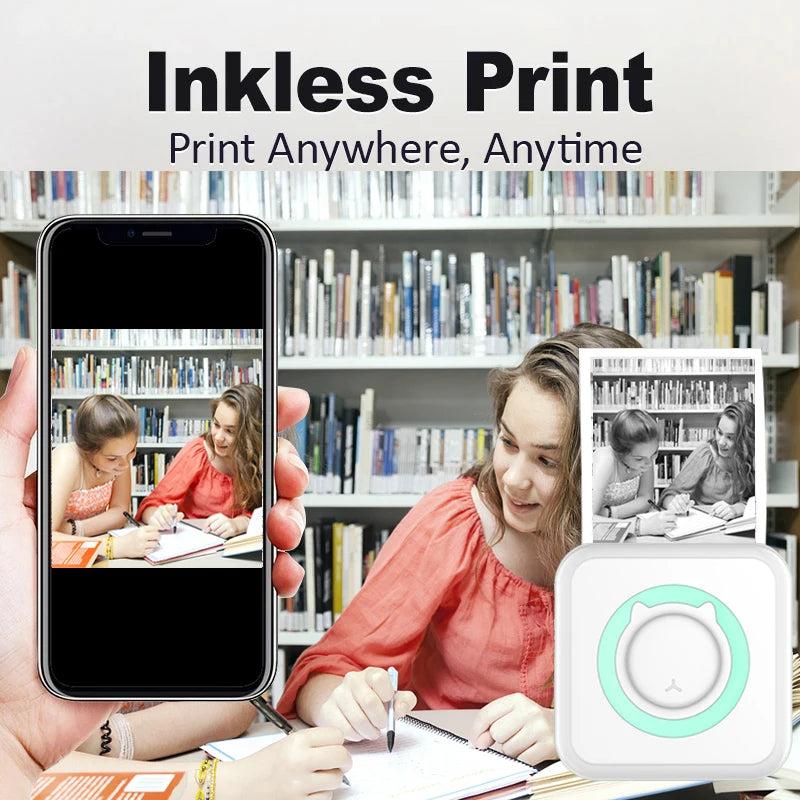 Pocket Thermal Photo Printer - 203dpi Bluetooth Label & Memo