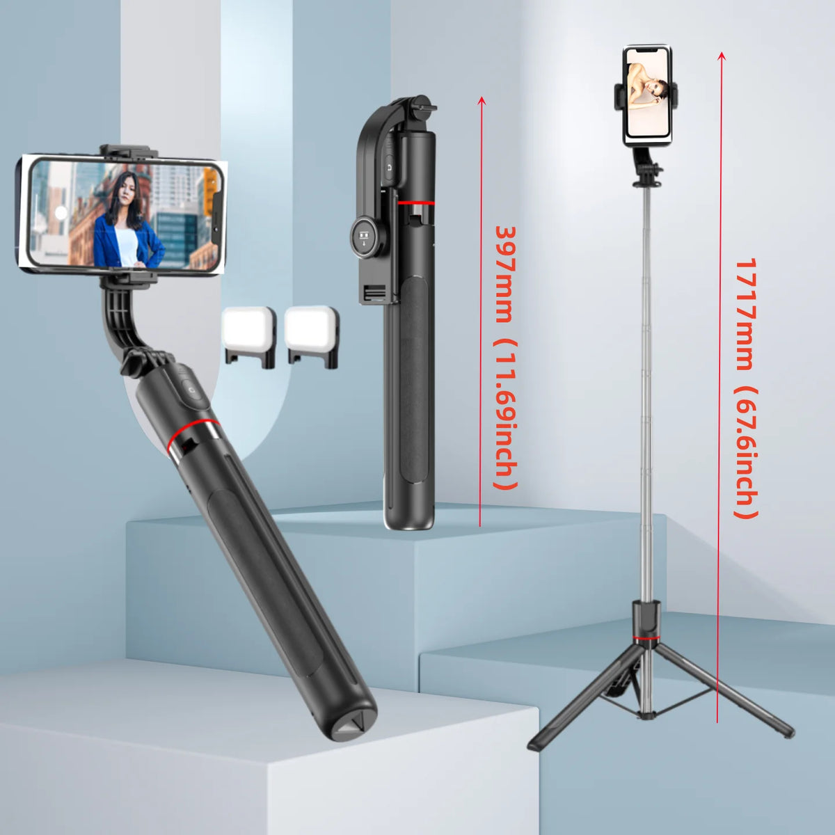 Phone Gimbal Stabilizer - 360 Auto Face-Tracking Selfie Stick Tripod with Fill Light