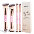 4-Piece Makeup Brush Set - Dual-Ended Brushes with Travel Case