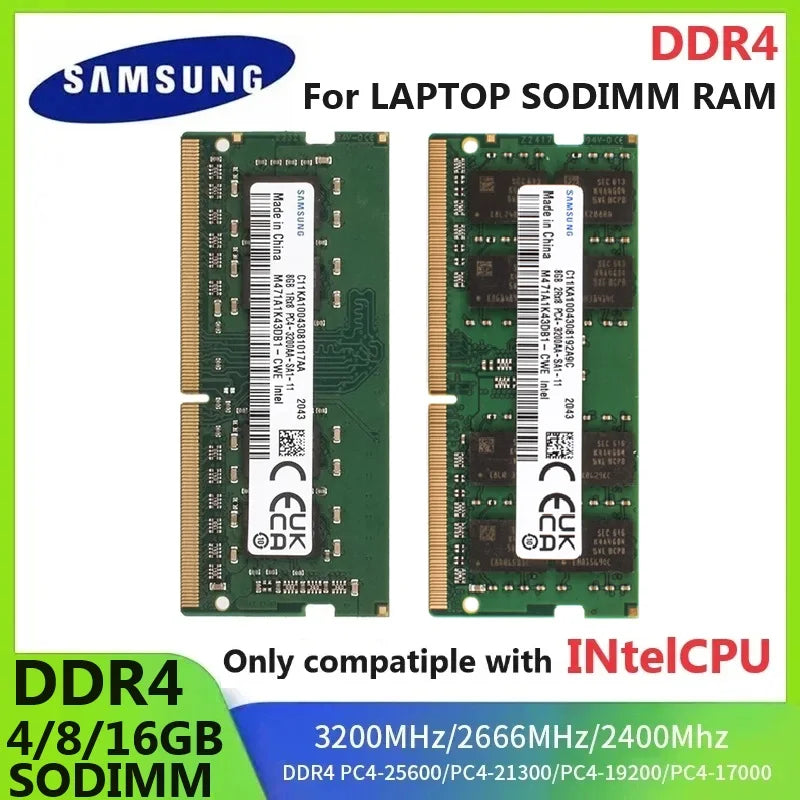 Samsung DDR4 Laptop SODIMM - 4GB to 16GB, 2400-3200MHz