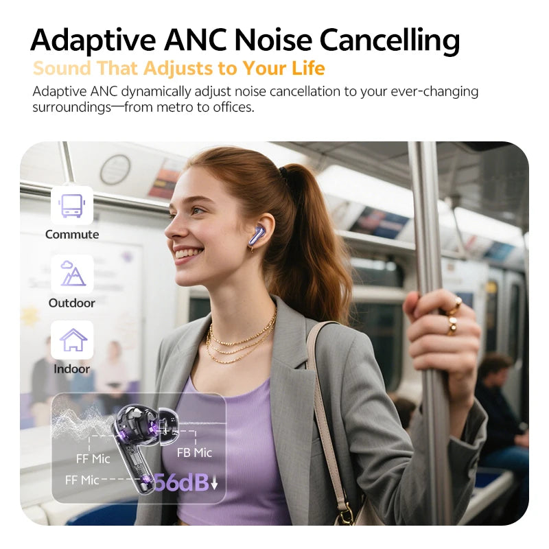 QCY MeloBuds N70 Earbuds - Adaptive ANC, LDAC Hi-Res Audio