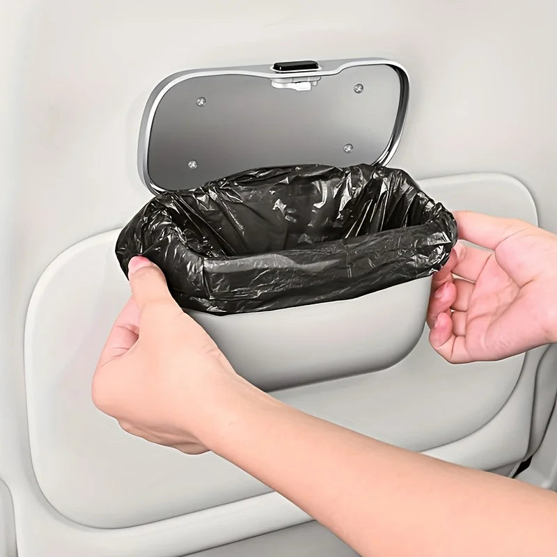 Multifunctional Car Trash Can with Lid - Hanging Car Organizer