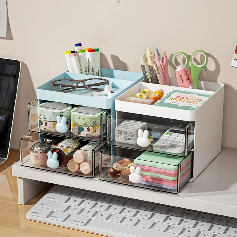 Desk Organizer with Drawer - Desktop Storage Box for Pens, Makeup & Stationery