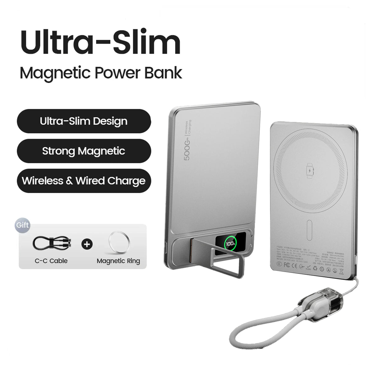 Magnetic Wireless Power Bank 10000mAh - Slim Fast-Charging Battery Pack
