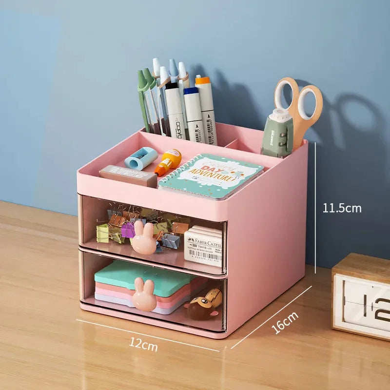 Desk Organizer with Drawer - Desktop Storage Box for Pens, Makeup & Stationery