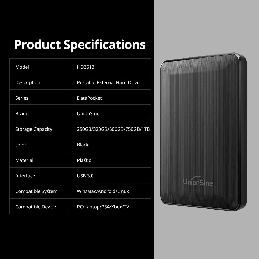 UnionSine Portable Hard Drive - 250GB to 2TB USB 3.0