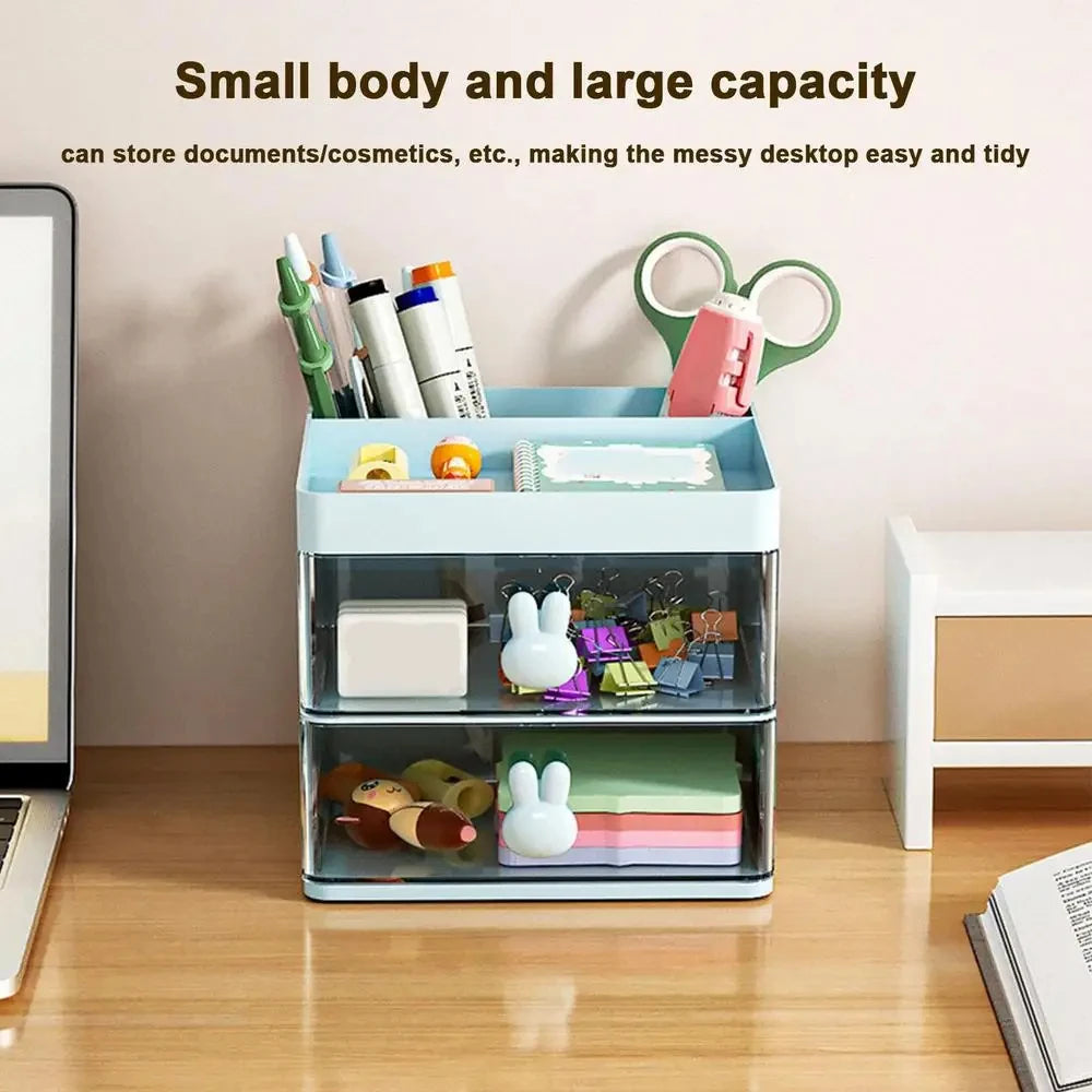 Desk Organizer with Drawer - Desktop Storage Box for Pens, Makeup & Stationery