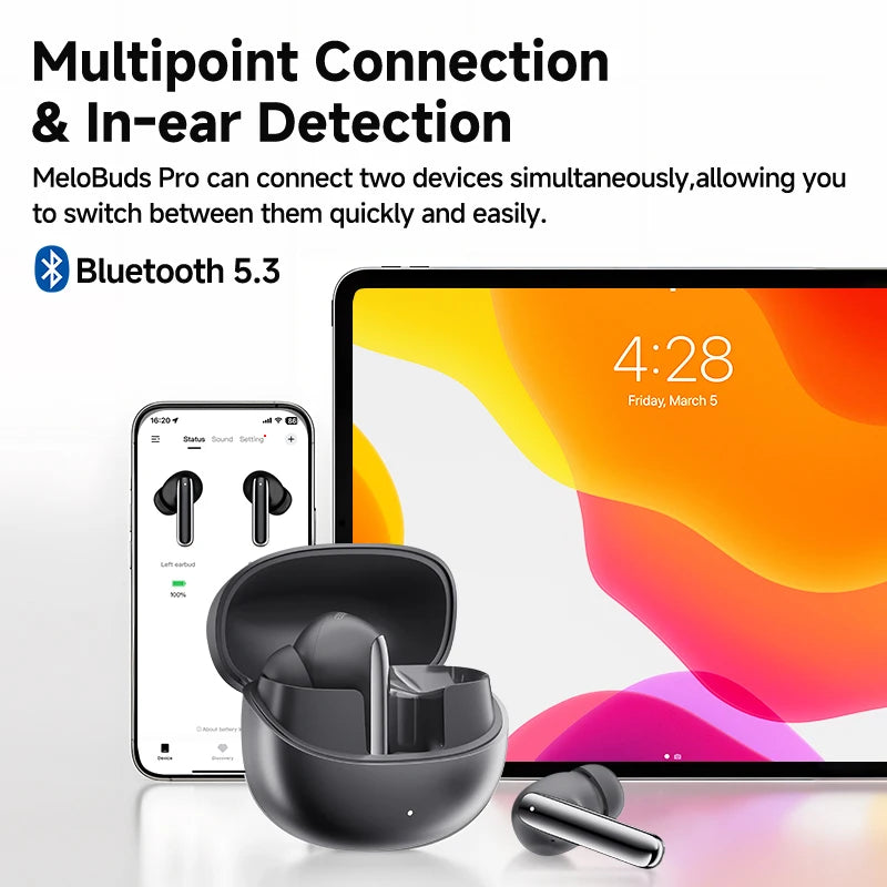 QCY MeloBuds Pro Earbuds - 46dB Hybrid ANC, Bluetooth 5.3