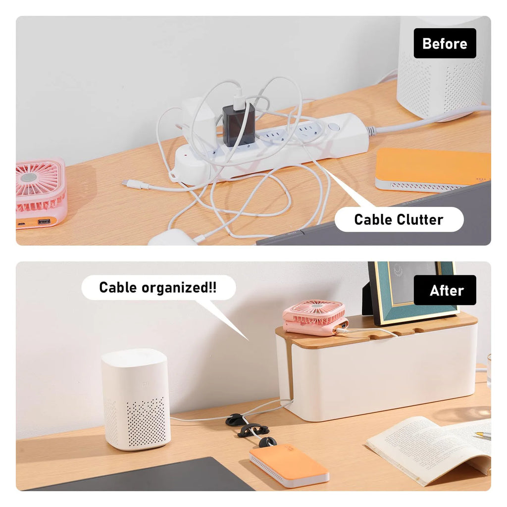 Cable Management Box - Wood-Style Cord Organizer & Power Strip Cover